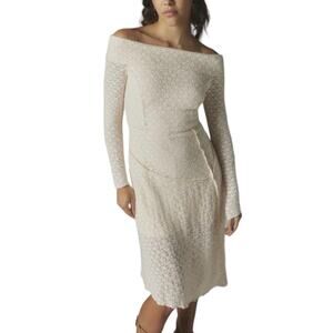 Urban Outfitters Yaya White Lace Asymmetrical Off-The-Shoulder Midi Dress Medium